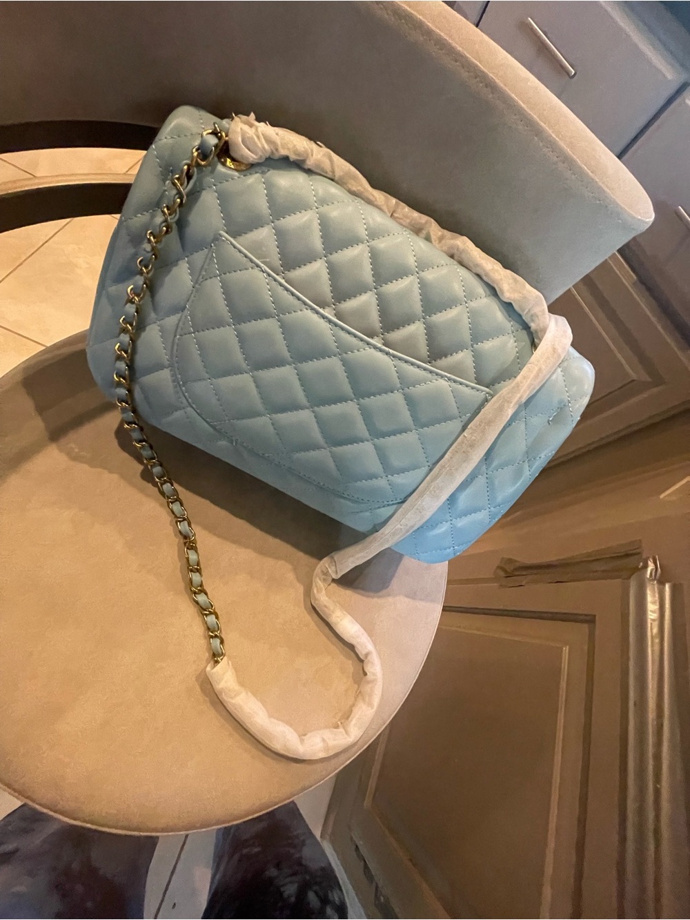 Quilted Classic leather Flap Bag - Light Blue - Picture 6 of 10